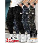 3-piece Men's Tactical Work Pants, Outdoor Camouflage Design, Training, Multi Pocket Pants, Hiking and Camping, Lightweight, Breathable, Quick Drying Sports Pants