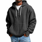 Men's Waffle Knit Half-Zip Hoodie - Casual Plain Streetwear Sweatshirt, Loose Ribbed Pullover, Soft Textured Fabric, Kangaroo Pocket, Long Sleeve, Fall Winter Outdoor Daily Layer