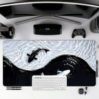 Extra Large Yin Yang Koi Waves Gaming Mouse Pad Desk Mat 35 x 16 Inches with Non-Slip Rubber Base and Durable Stitched Edge, Desktop Accessory, Desk Accessories, Perfect Gift for Home and Office, Christmas
