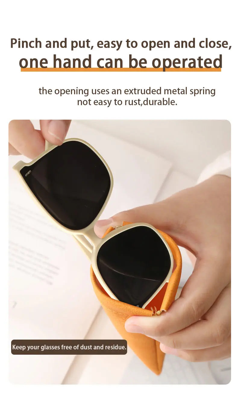 Leather Eyeglasses Cases PU Soft Sunglasses Pouch Squeeze Top Portable Glasses Cases for Men Women