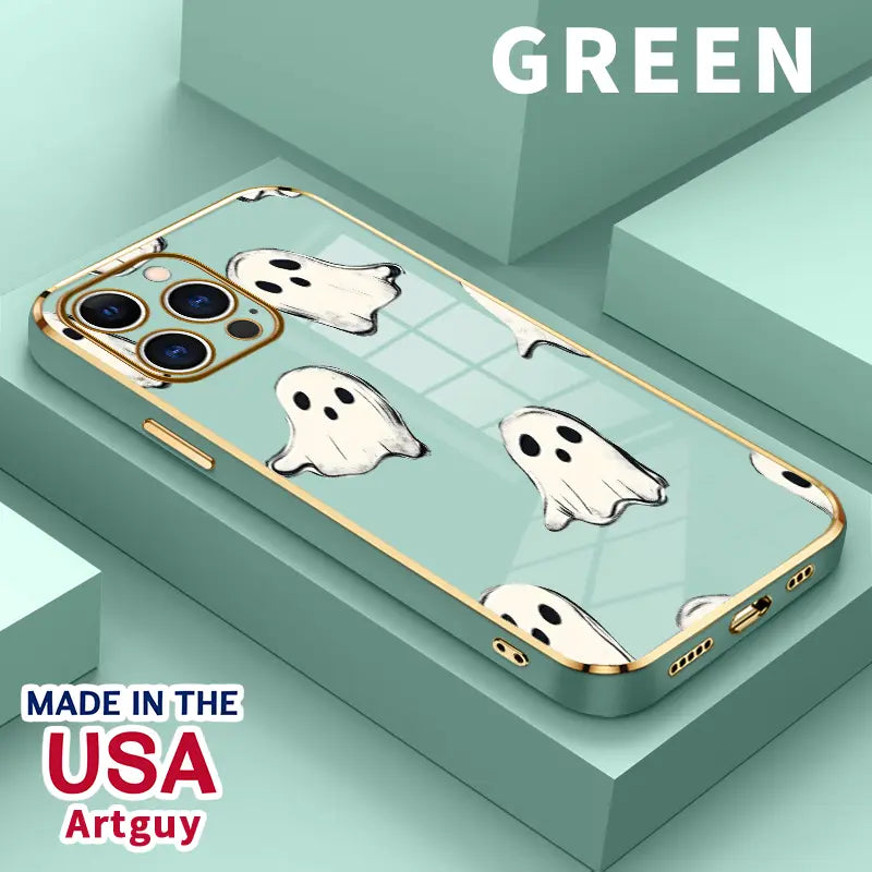 Ghostly Pattern Phone Case for iPhone 16 15 14 Pro Max 13 12 11 XR XS Plus Electroplated Four-corner Shockproof Non Slip Military-Grade Protection Silicone Cover