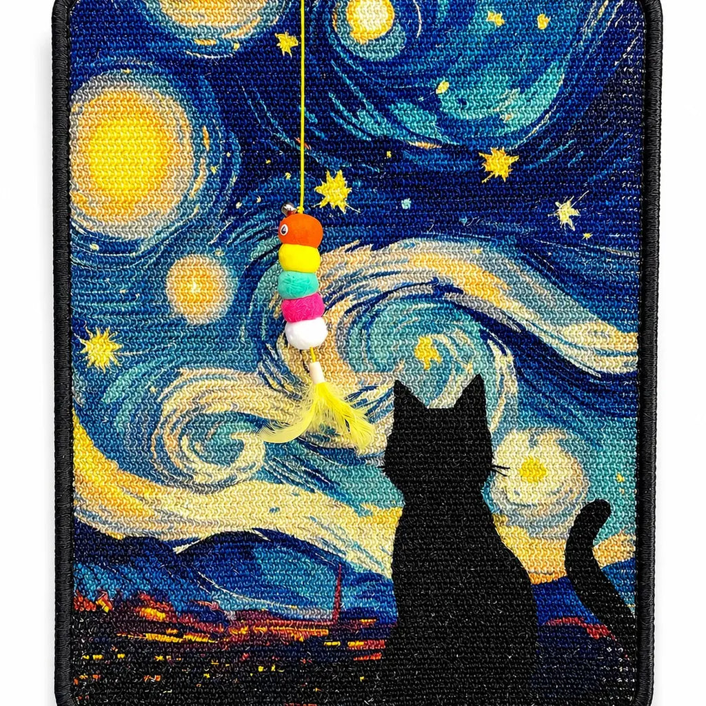 Premium Natural Sisal Cat Scratcher Mat - Indoor Cats Vertical Scratcher, Wall-Mounted Self-Adhesive Pad with Hanging Toy, Furniture Protector for Sofa, Door, Natural Sisal Scratcher