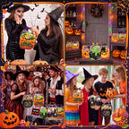 24/50 Pcs Halloween Goodie Bags Plastic Candy Bag Trick or Treat Bags with Cauldron Skeleton black Cat Skull Pumpkin Design,Treat Bags for Student Teacher Colleagues Neighbors,Classroom Snack Storage for Halloween Birthday Party Favor Supplies