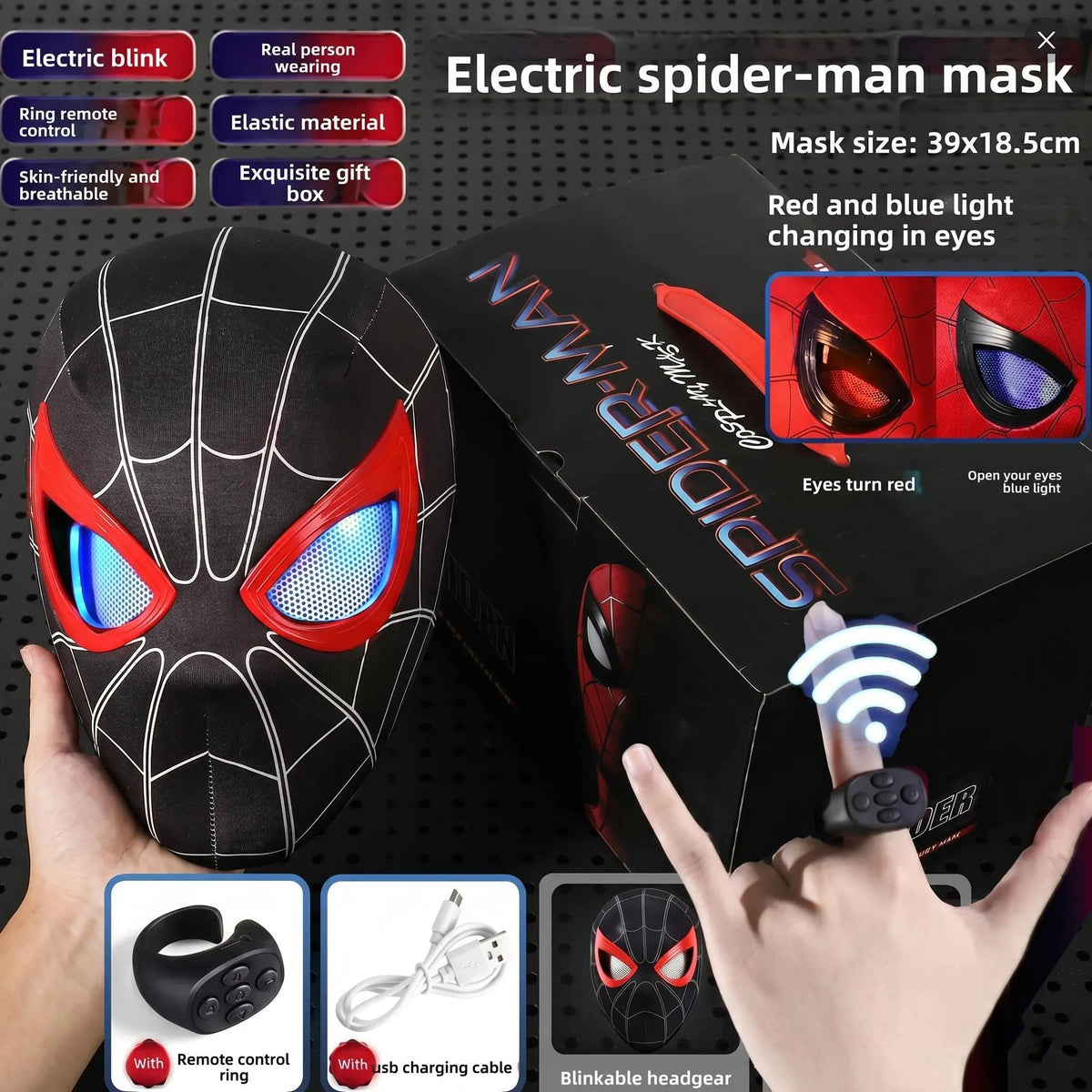 Cool LED Hero Mask with Remote Control (Red & Blue Lights Cosplay Mask)