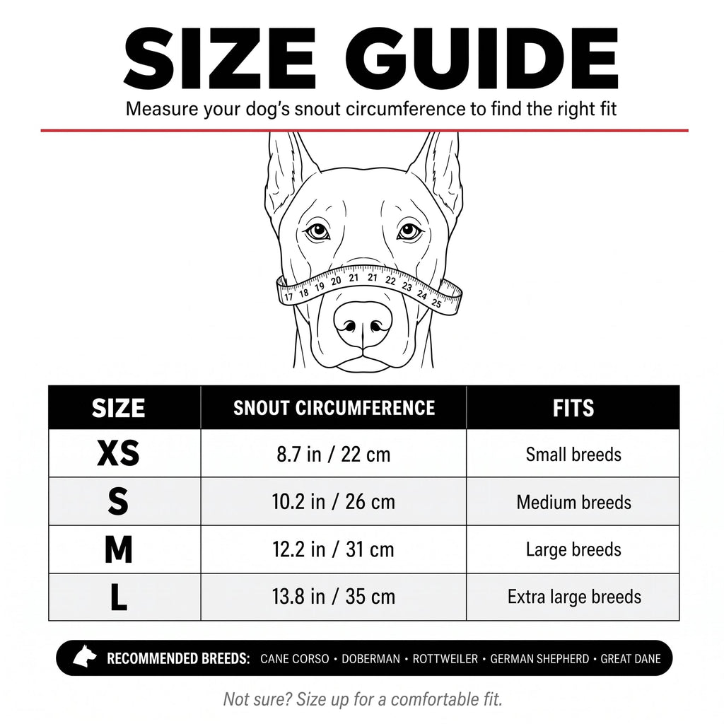 Monster dog muzzle size guide XS to L