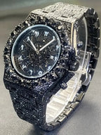 Men's Quartz Watch with Rhinestones, Luxury Ice-Dial Hip-Hop Watch with Full Artificial Water Diamonds, Rhinestone Decorated Watch, Fashionable Stylish Watch