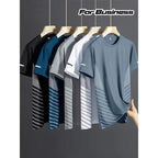5 pack men’s short sleeve tops in multiple colors, business style for everyday casual wear; high elasticity for sports/fitness, quick drying and breathable, suitable for running, basketball, and workouts.