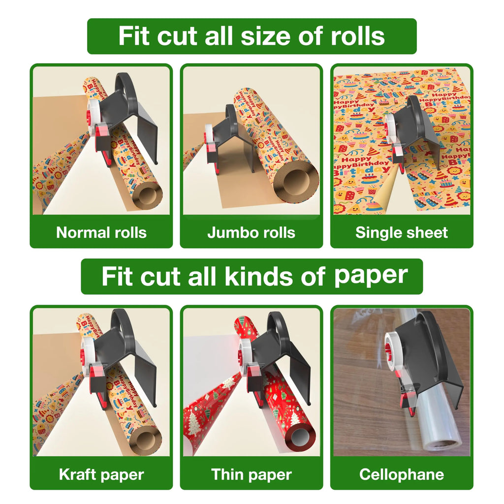 Dual-Use Wrapping Paper Cutter Tape Dispenser Kit with Tape Replacement Blades