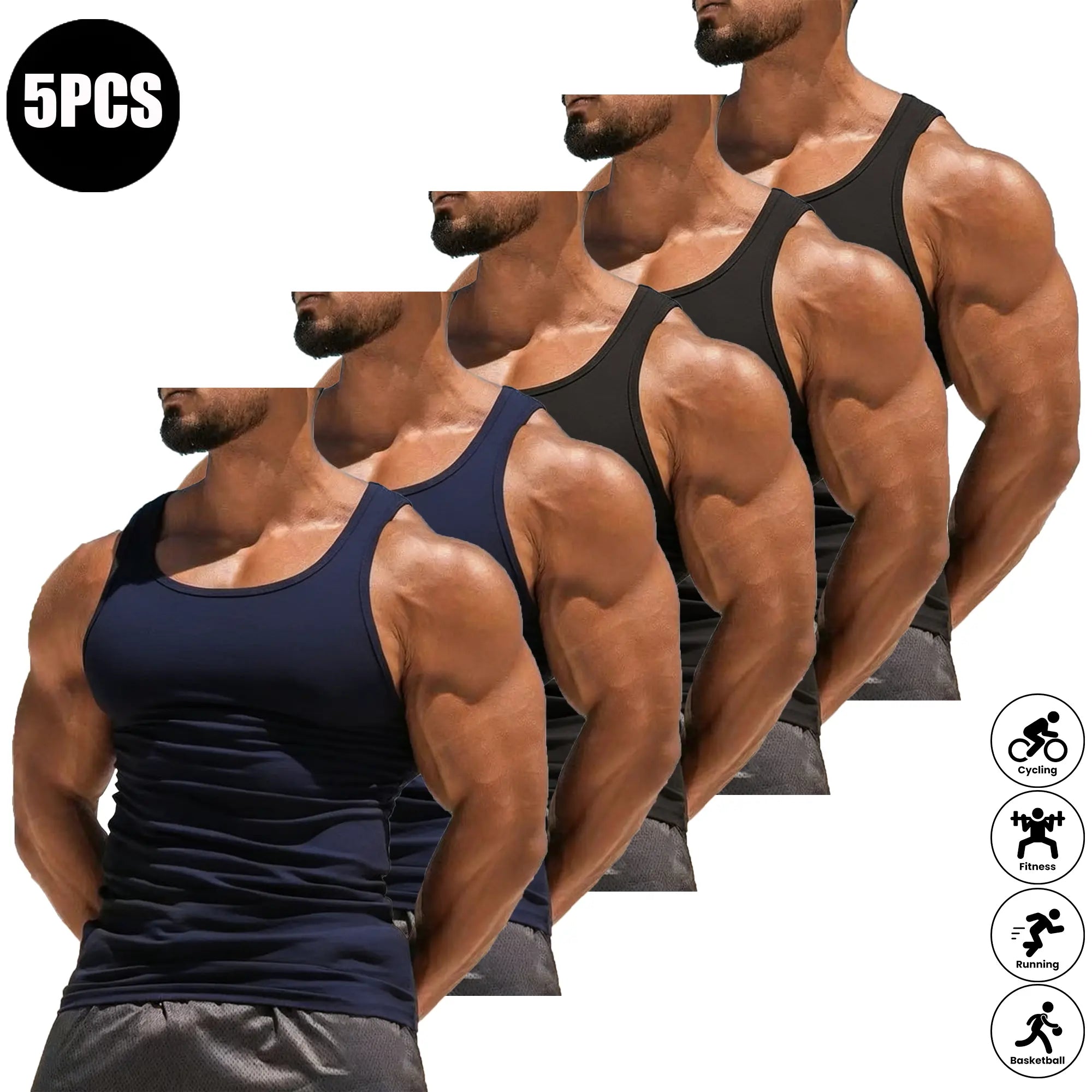Men's 5-Pack Solid Color Athletic Tank Tops