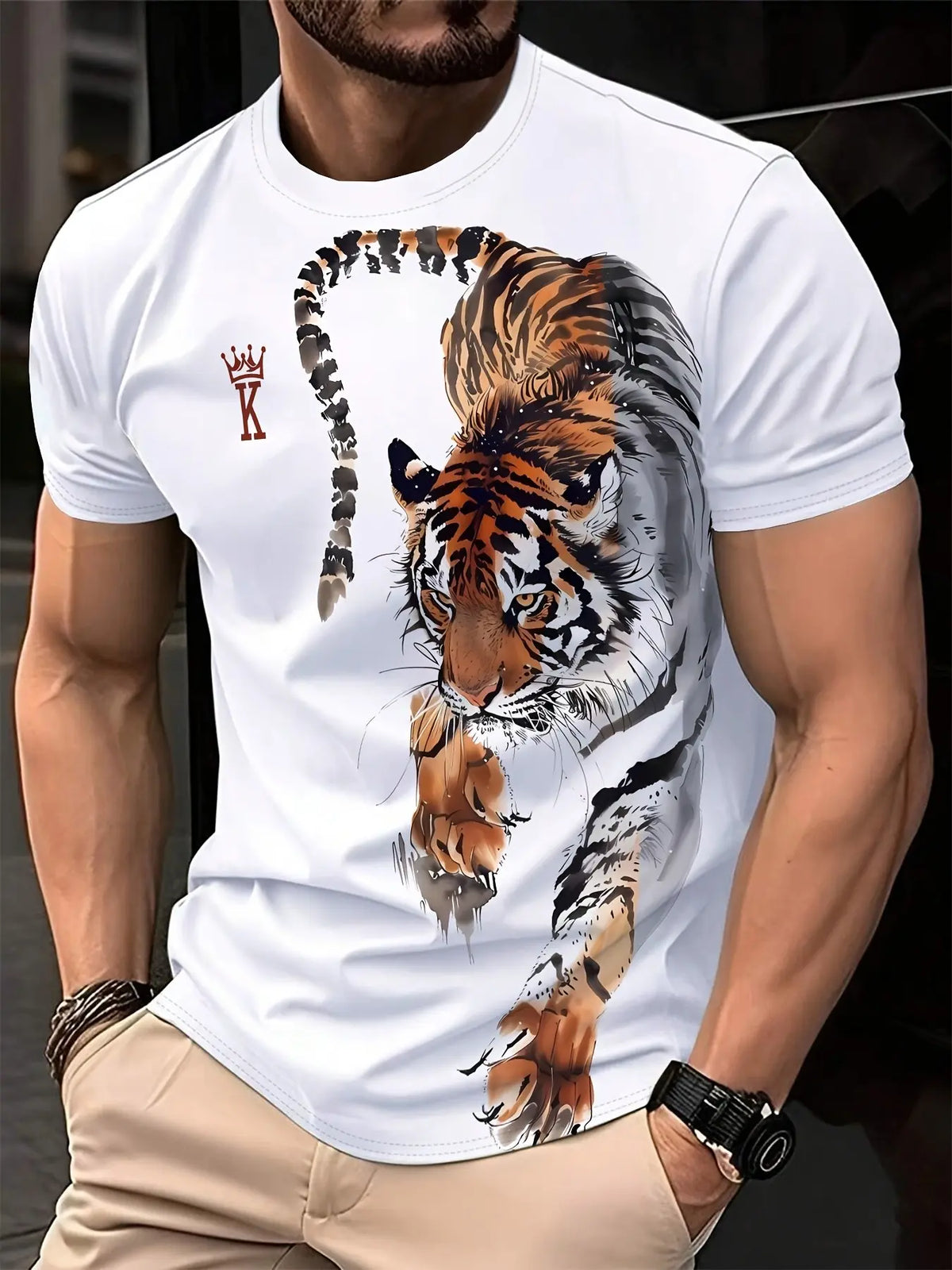 Men's Panther Graphic Short Sleeve Fitted Tee, Casual Streetwear, Trendy Cool Design, Essential Fashion Top for All Seasons