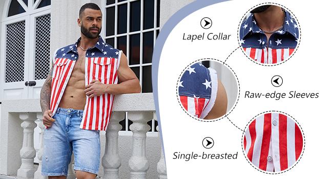 Yuanbang 4th of July Men’s American Flag Denim Vest USA 250th Birthday Independence Day Sleeveless Summer Casual Jacket Patriotic Style Outdoor Fashion Menswear Father's Festival Dad Gifts Guys Love Top Summer Wins