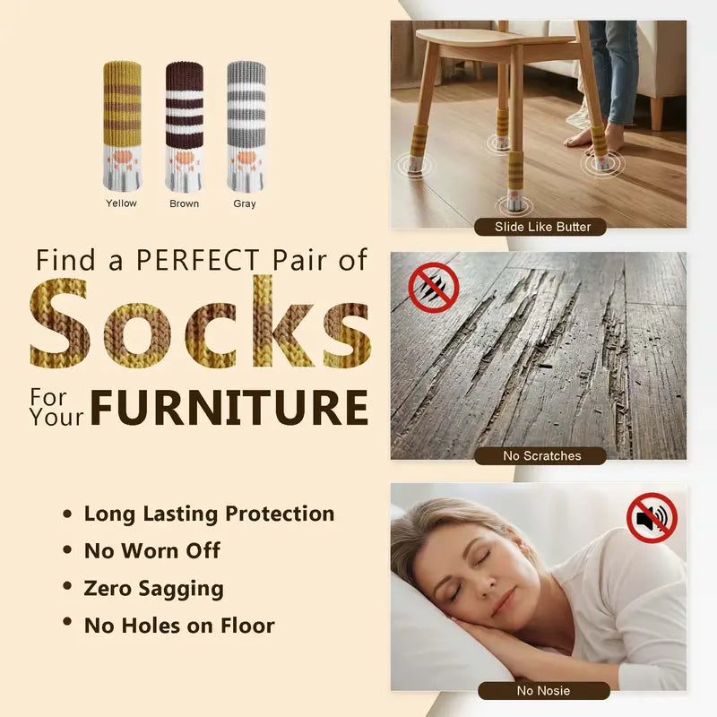 16/24 Pcs Knit Chair Leg Floor Protectors, Anti-Scratch Furniture Leg Protectors for Hardwood Floors, High Stretch Fits Round and Square Legs, Floor Protection, Chair Leg Socks, Chair Socks