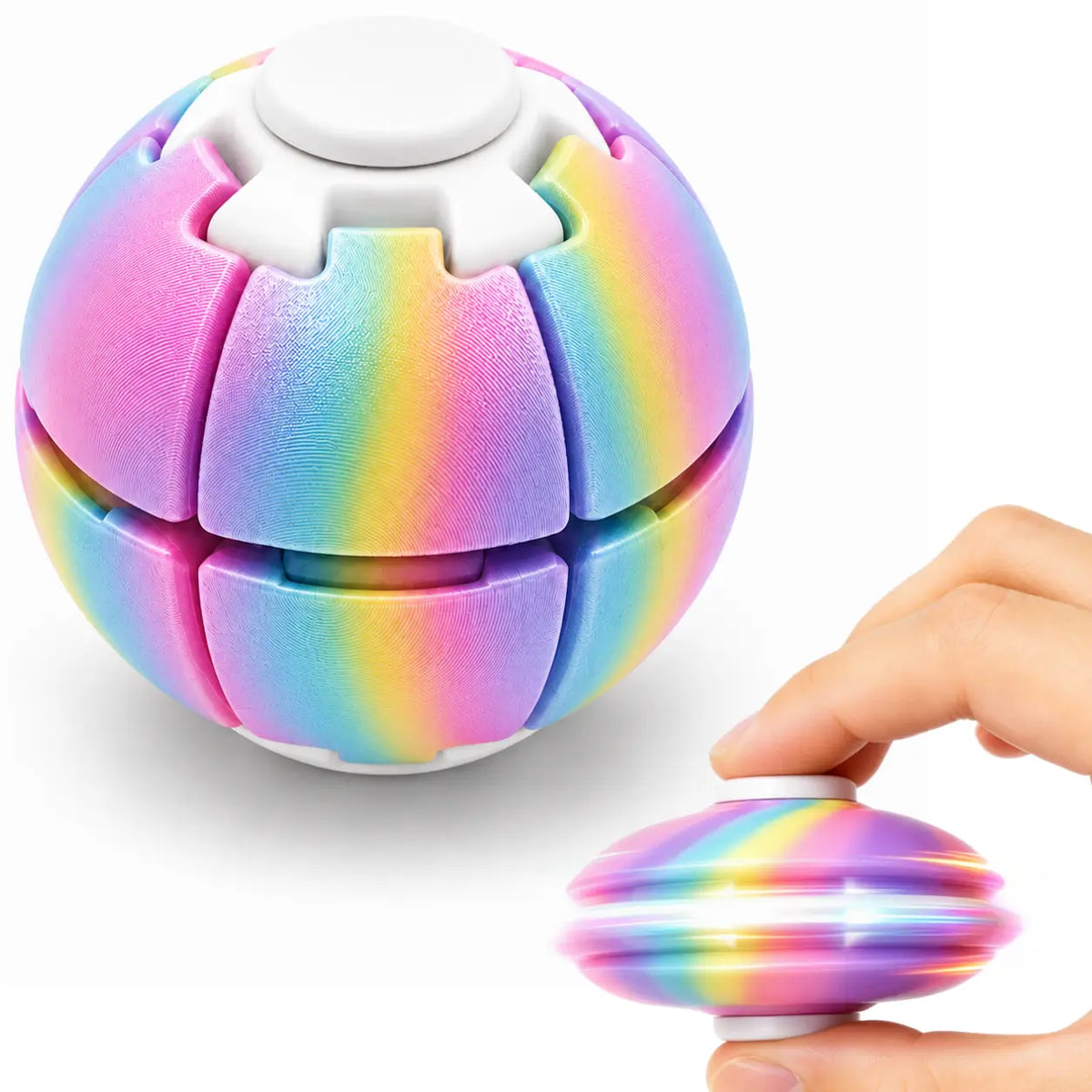 Hotfree Press-to-Spin Transforming Fidget Ball, 3D Printed Fidget Ball Toy, Smooth Spinning Sensory Gyro Toy, Stress Relief Desk Gadget, Anxiety Relief Fidget Spinner, ADHD Focus Aid, Portable Handheld Fidget Gyro Toy for Kids, Teens and Adults