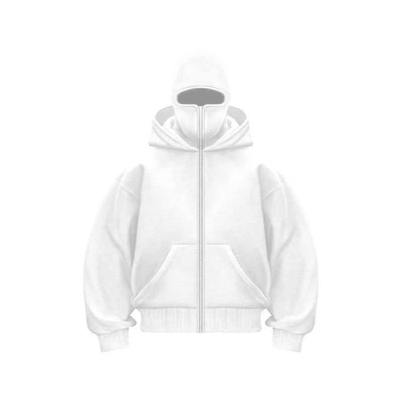 Balaclava Hoodie With Built-In Zip - Black Polyester Long Sleeve Men's Athletic Sweatshirt for Autumn Winter Sports & Casual Wear