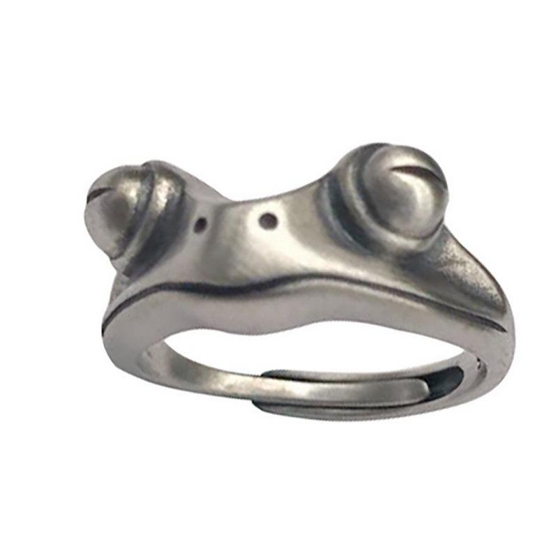 Adjustable Stainless Steel Vintage Frog Ring with Movable Tongue for Men and Women
