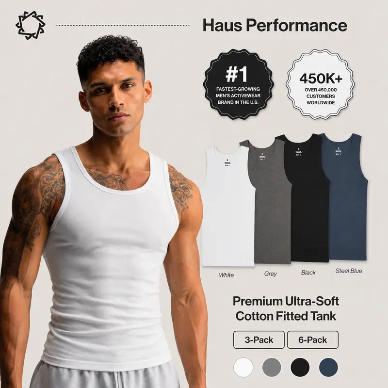 Haus | Premium Ultra-Soft Cotton Fitted Tanks 3 Pack / 6 Pack