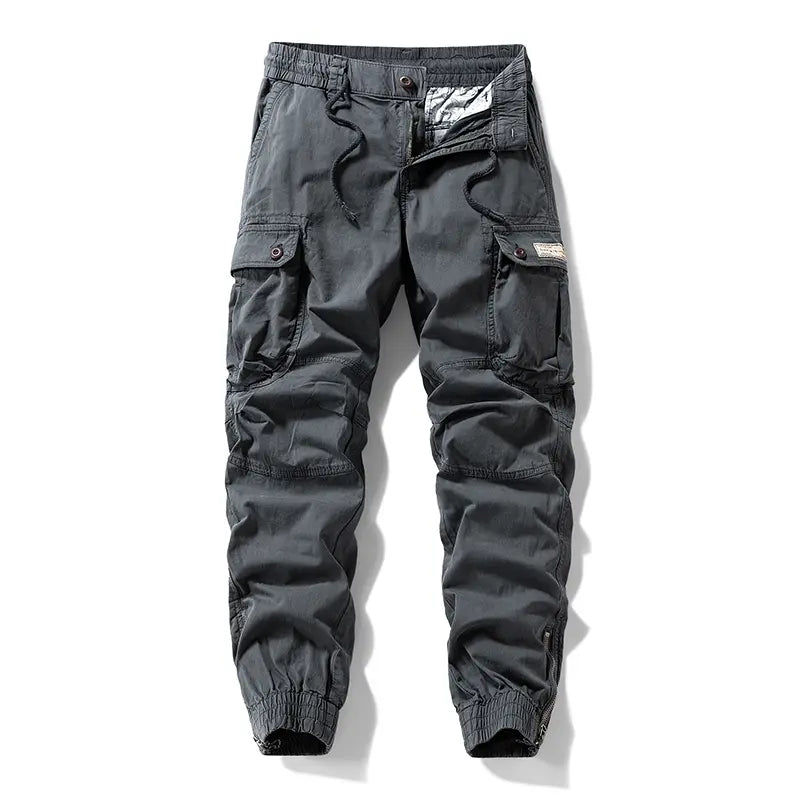 Men's Retro Functional Cargo Pants with Drawstring Cuffs & Multi-Pockets