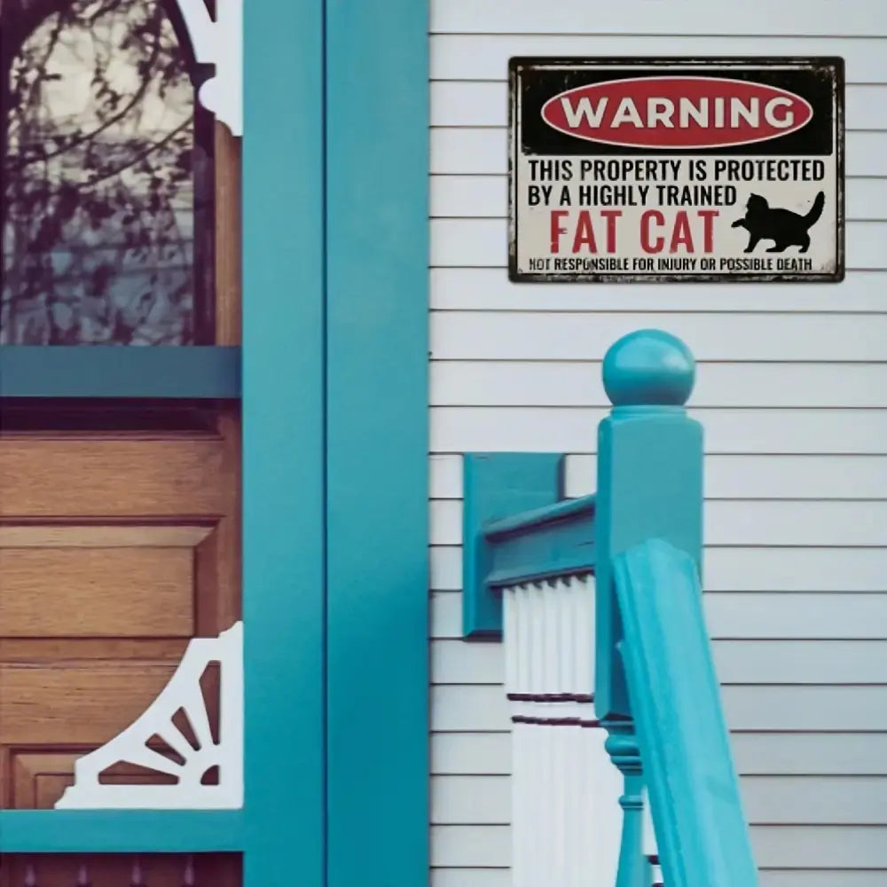 1pc Vintage Fat Cat Warning Metal Sign - Retro Tin Plate Wall Art,  8x12 Inch, Humorous Home Decor for Kitchen, Coffee Shop, or Club, Durable Iron Material, Easy to Hang, Cat Decor, Perfect for Room Decor