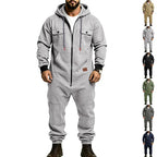Men’s Hooded Cargo Jumpsuit for Men, Multi-Pocket Zip Front Workwear Coveralls, Relaxed Fit Long Sleeve Utility One Piece Outfit, Outdoor Work Hiking Camping Travel Streetwear Casual Overall with Elastic Cuffs and Drawstring Hood