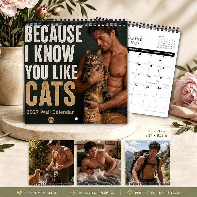 2027 Whimsical Cat Wall Calendar with Funny Horror Movie Villains and 12 Monthly Art Prints