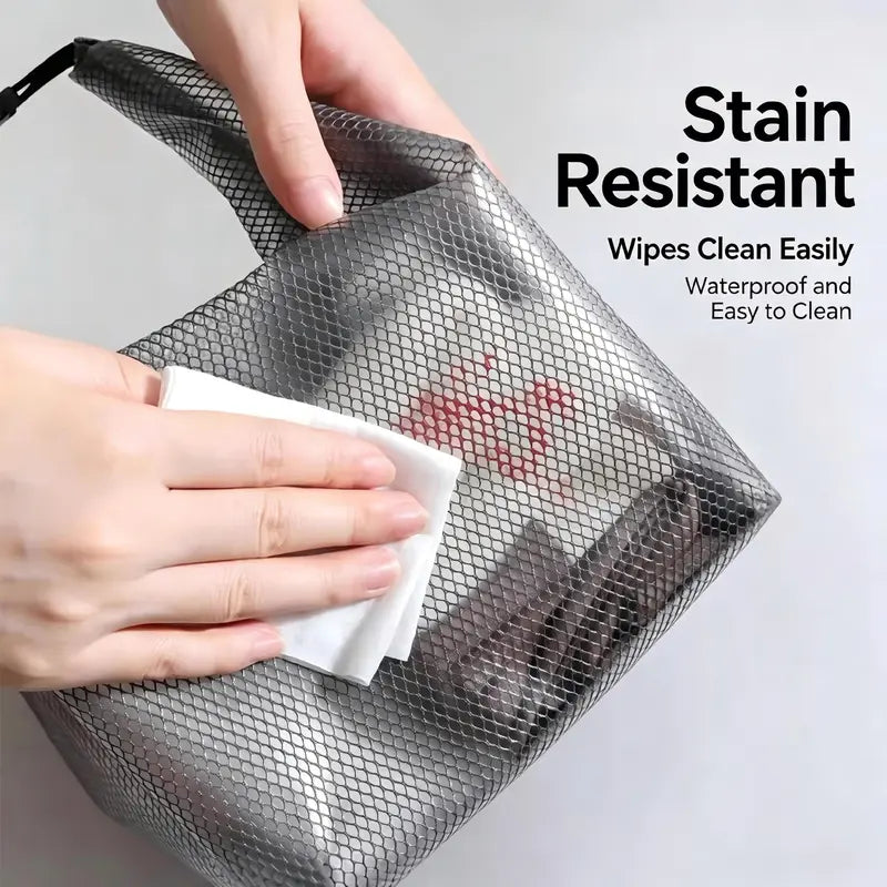 2 Pack Waterproof Mesh Shower Caddy Bags Set (Large + Small), Transparent Portable Toiletry Tote with Buckle Handle, Large Capacity Quick Dry Bath Storage Organizer for Gym Travel Bathroom Dorm