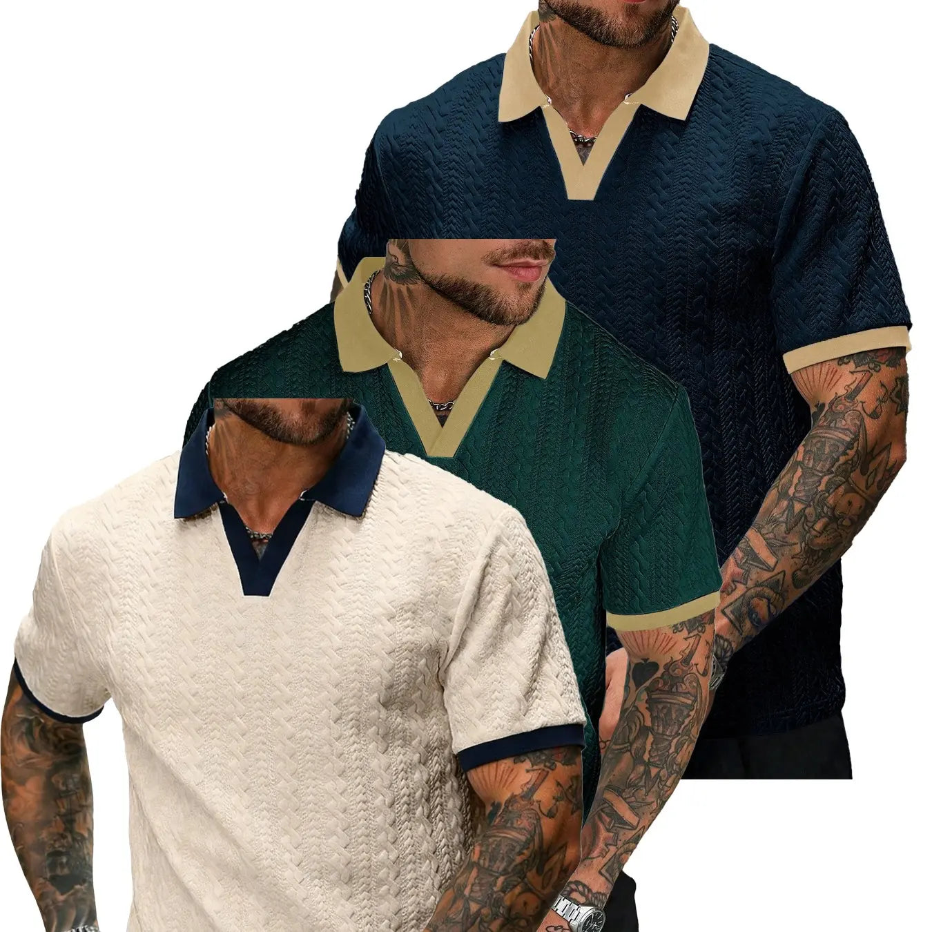 CasualCool Men's Old Money Contrast Knit Short-Sleeve Polo Shirt (Cream)