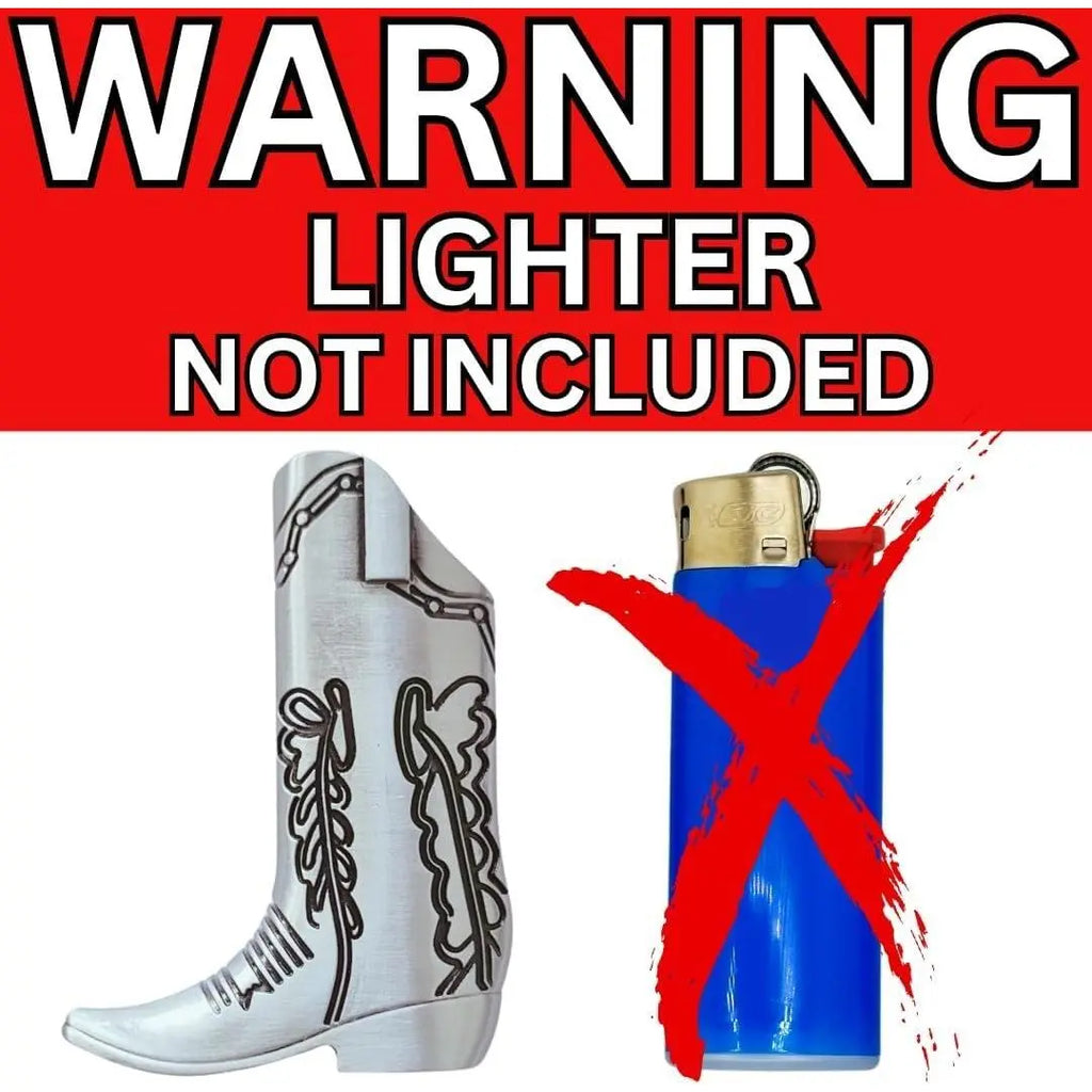 Silver Metal Cowboy Boot Lighter Case - Accessory for Mini Bic J5, Stylish Lighter Cover, Ideal for Home or Everyday Carry, Lighter Covers
