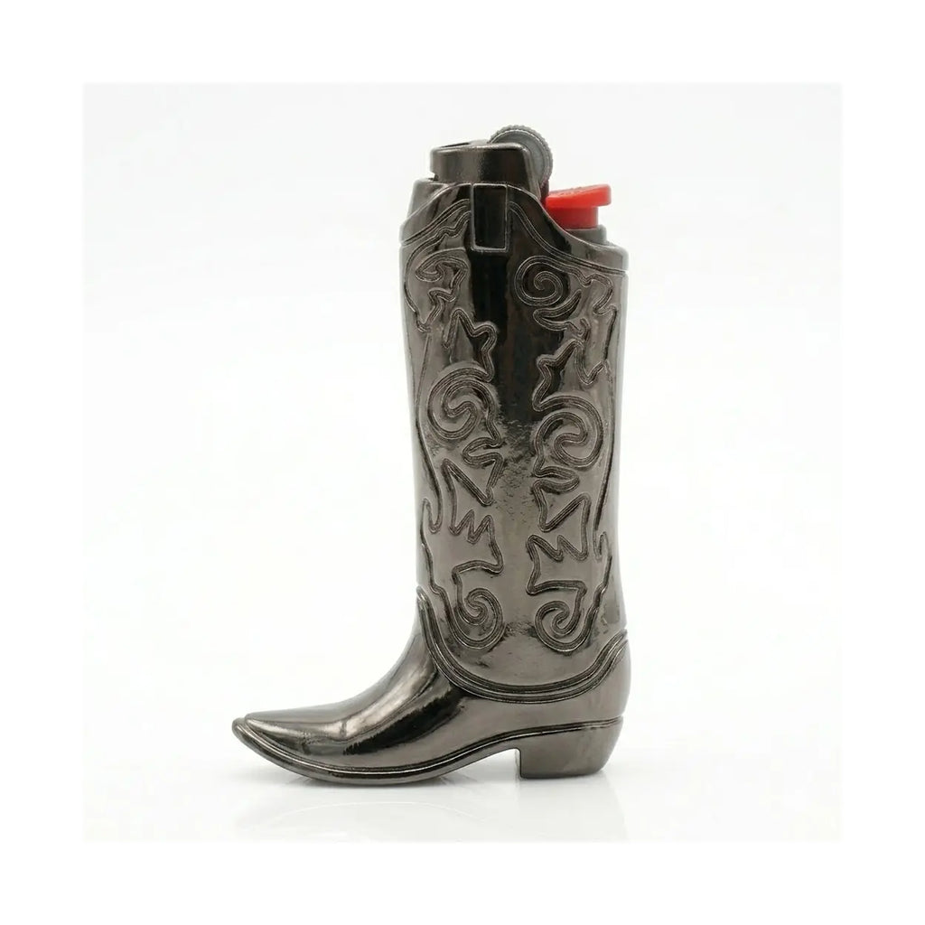 Silver Metal Cowboy Boot Lighter Case - Accessory for Mini Bic J5, Stylish Lighter Cover, Ideal for Home or Everyday Carry, Lighter Covers