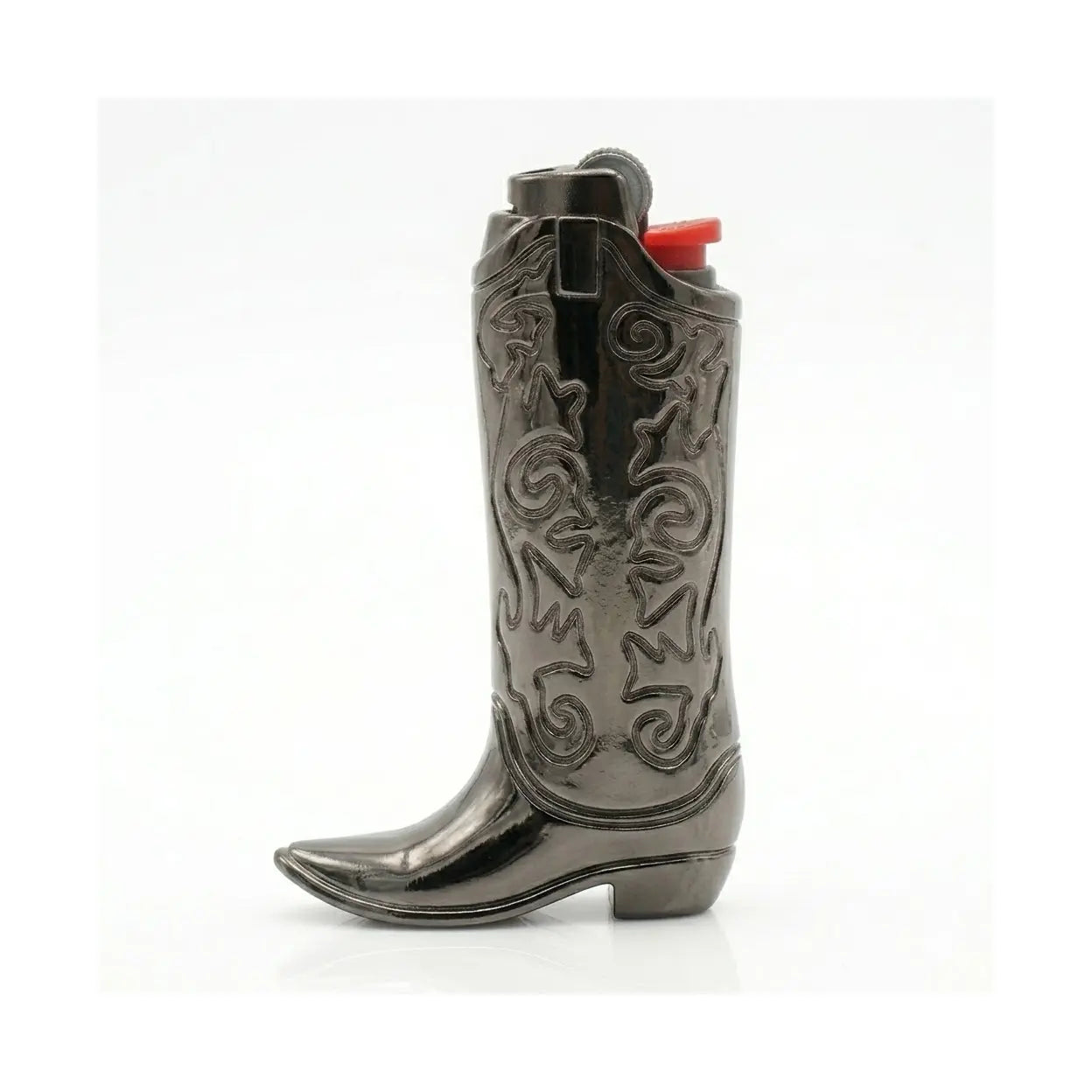 Silver Metal Cowboy Boot Lighter Case - Accessory for Mini Bic J5, Stylish Lighter Cover, Ideal for Home or Everyday Carry, Lighter Covers