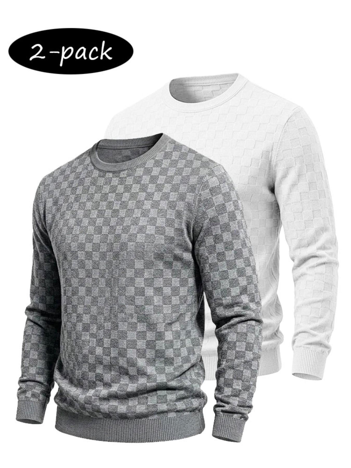 4-Pack Men's Plaid Knit Sweatshirts, Textured Grid Pattern Long Sleeve, Soft Lightweight Casual Top, Ideal for Fall Winter Streetwear