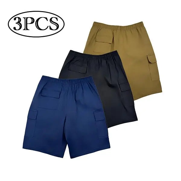 Men’s shorts set (1-piece or 3-piece options; khaki/black/gray) — slanted pockets — single rear side pocket — versatile casual wear — suitable for everyday use; summer shorts ideal for daily outings and vacations; multi-pocket casual shorts