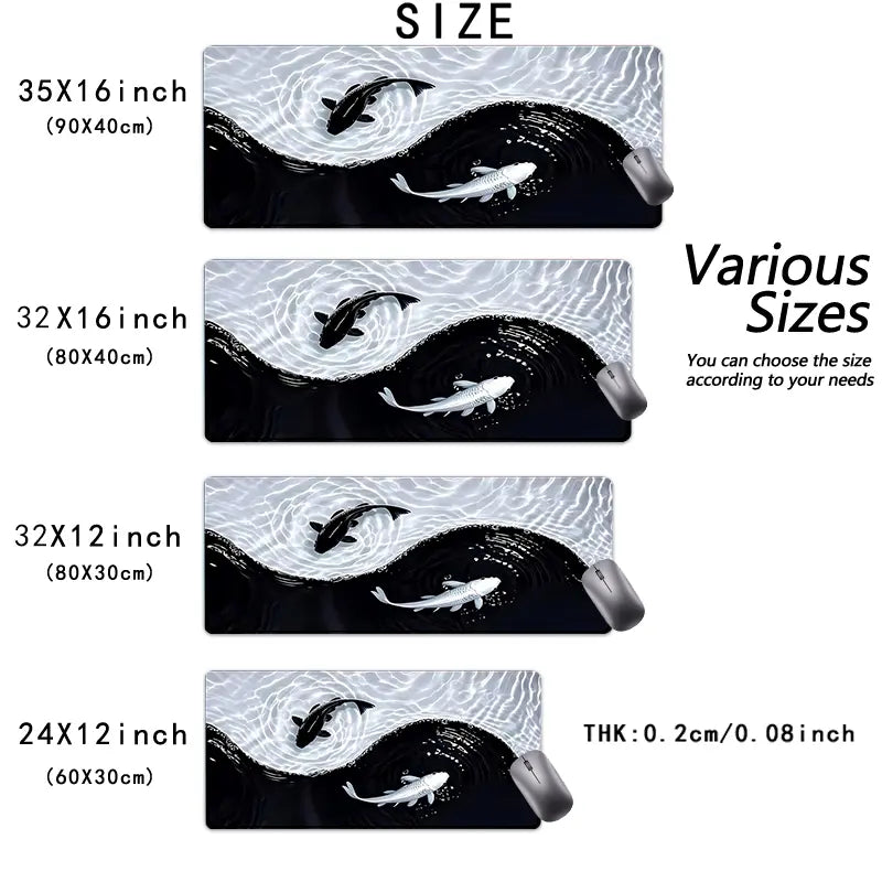 Extra Large Yin Yang Koi Waves Gaming Mouse Pad Desk Mat 35 x 16 Inches with Non-Slip Rubber Base and Durable Stitched Edge, Desktop Accessory, Desk Accessories, Perfect Gift for Home and Office, Christmas