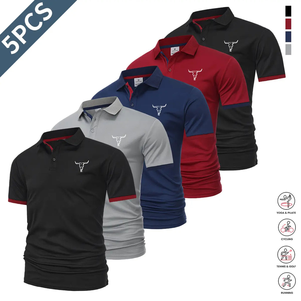 Men's Contrast Short Sleeve Polo Shirts 5-Pack (Quick-Dry/Golf/Tennis/Casual)