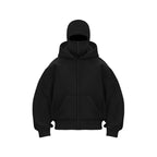 Balaclava Hoodie With Built-In Zip - Black Polyester Long Sleeve Men's Athletic Sweatshirt for Autumn Winter Sports & Casual Wear