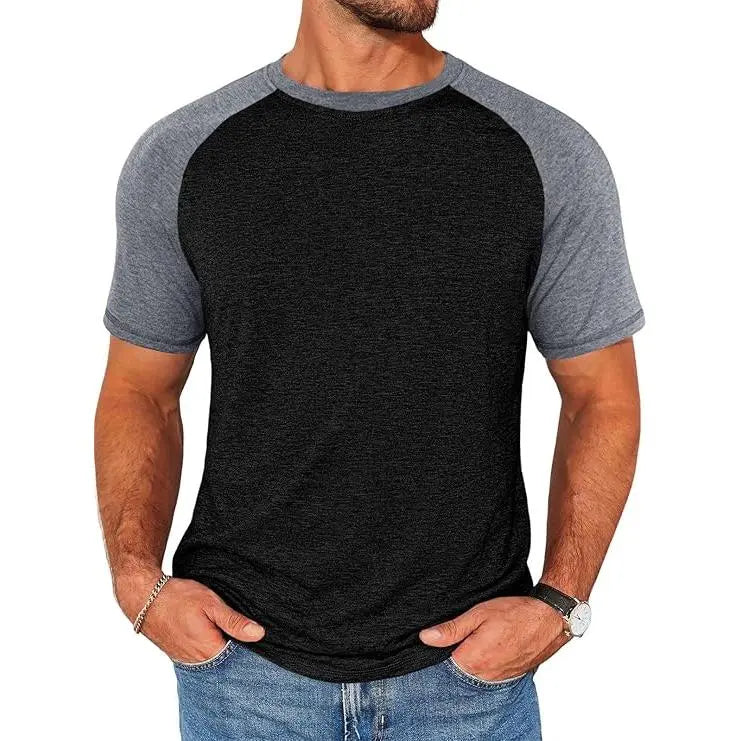 Men's Casual Raglan Short Sleeve Slim Fit T-Shirt (Color Block Baseball Tee)