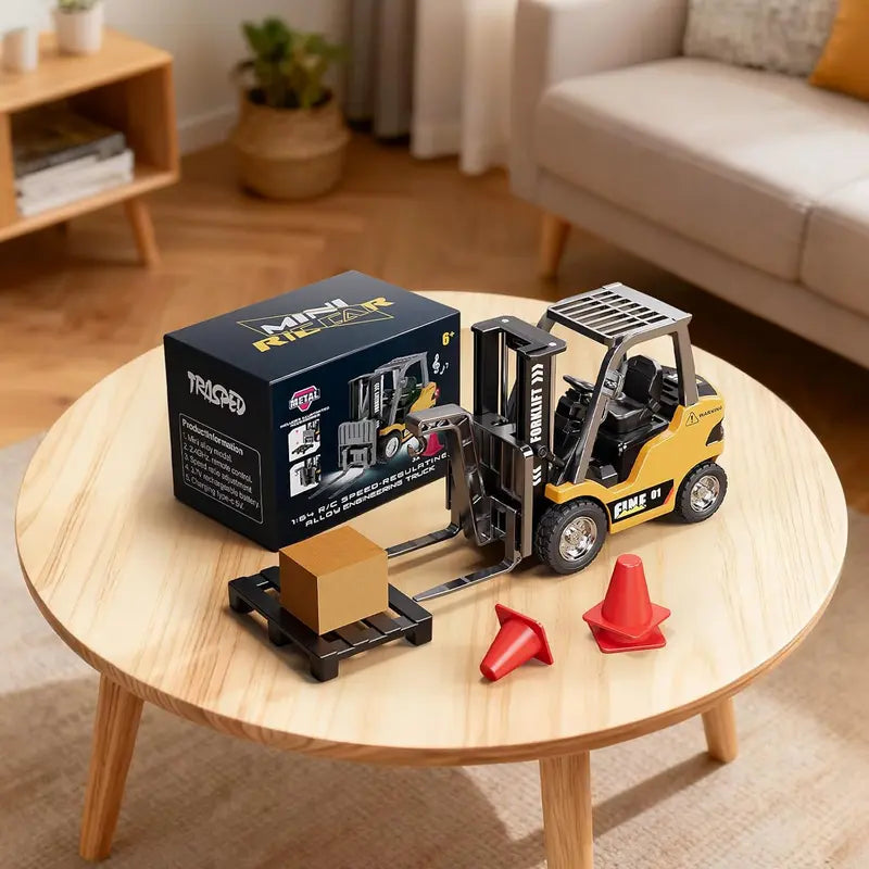 1/64 MINI RC Forklift Toy,Remote Control Engineering Truck with Lights & Sounds,2 in 1 Lift Fork & Hook Truck for Adults Boys Kids Age 6-8 8-12 Years Old.