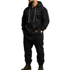 Men’s Hooded Cargo Jumpsuit for Men, Multi-Pocket Zip Front Workwear Coveralls, Relaxed Fit Long Sleeve Utility One Piece Outfit, Outdoor Work Hiking Camping Travel Streetwear Casual Overall with Elastic Cuffs and Drawstring Hood