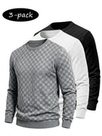 4-Pack Men's Plaid Knit Sweatshirts, Textured Grid Pattern Long Sleeve, Soft Lightweight Casual Top, Ideal for Fall Winter Streetwear
