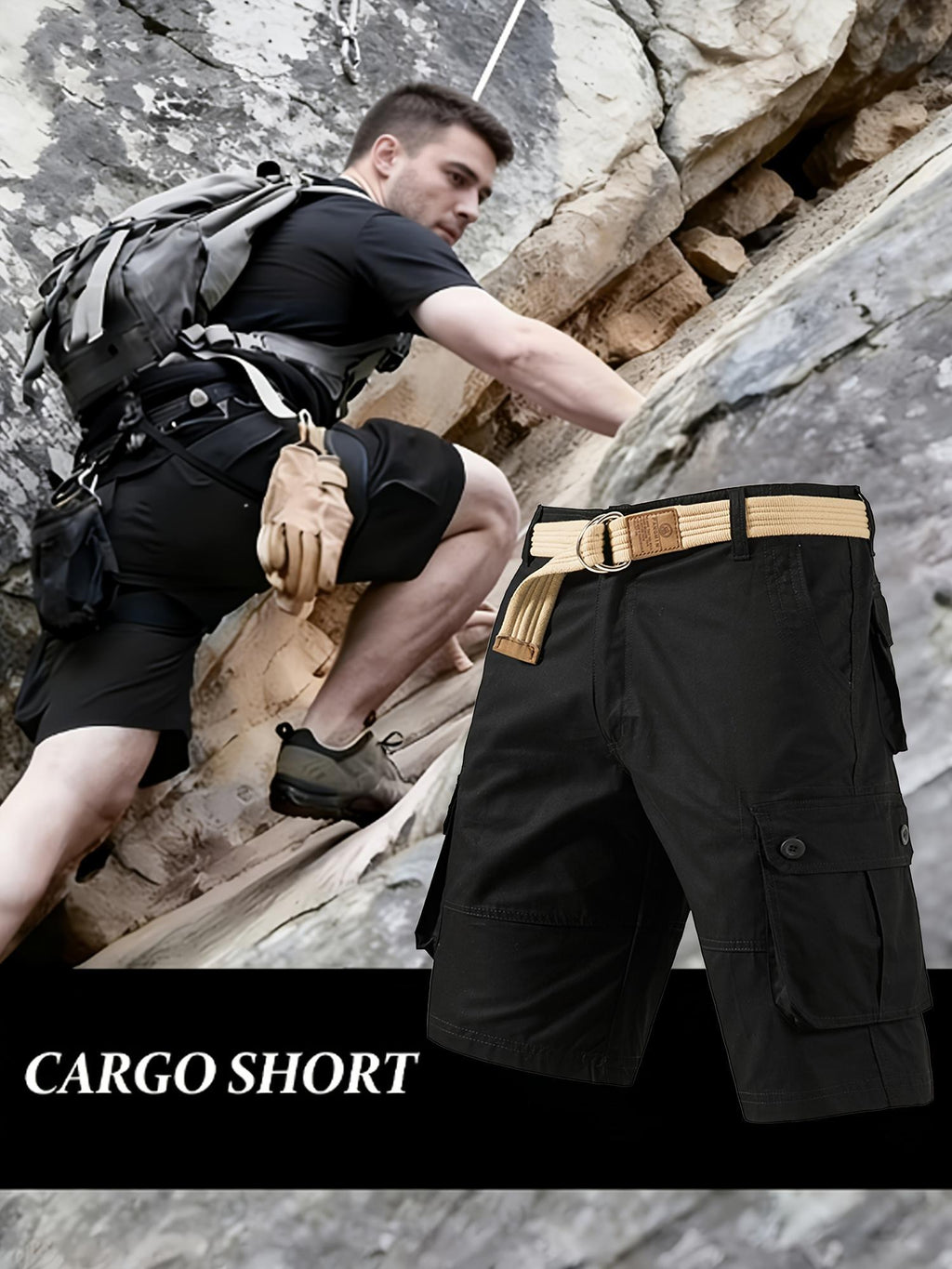 3-pack men’s cargo pants, tactical men’s shorts, men’s shorts with multifunctional pockets, suitable for golf and outdoor activities, men’s hiking shorts, wear-resistant, wrinkle-resistant, breathable shorts