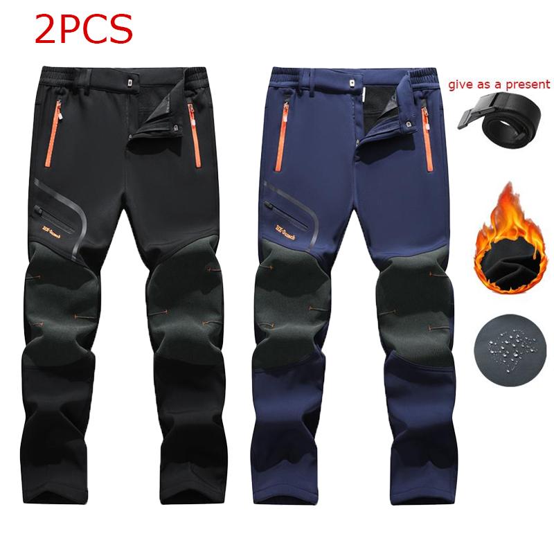 Men's Plain Polyester Fleece Insulated Thermal Pants - Heavy-Duty Waterproof Softshell, Below-the-Ankle, Heat-Reflective, Zip Pockets, Cold Weather Male Clothing Clothes Products for Hiking, Adventure