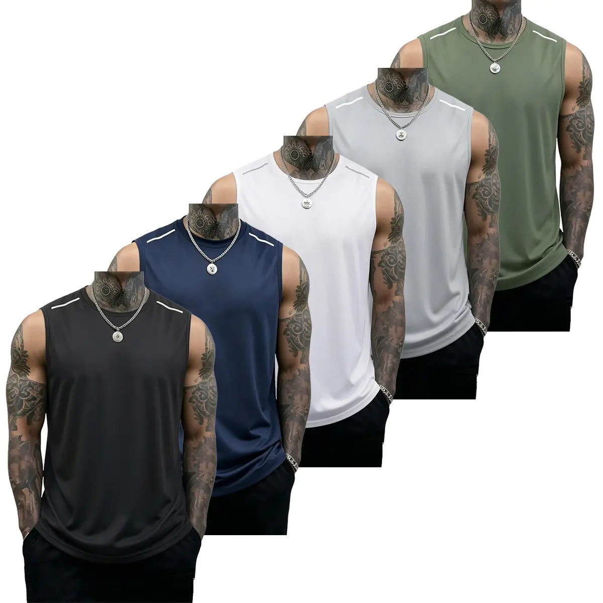 5PCS Men's Sleeveless Sports Tank Tops (Solid Color Gym Shirts)