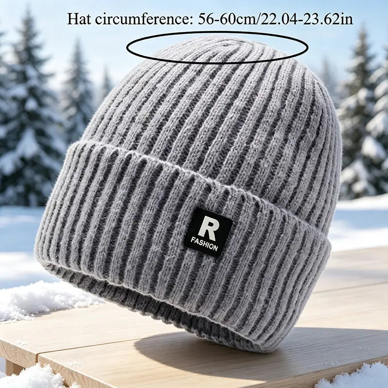 2‑Pack Men Winter Fleece Lined Knit Beanie Hat, Thick Cuffed Skull Cap for Large Head, Warm Thermal Hat for Cycling Skiing Outdoor Daily Wear