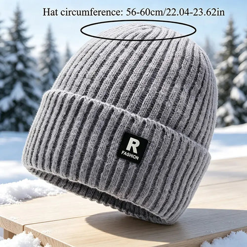2‑Pack Men Winter Fleece Lined Knit Beanie Hat, Thick Cuffed Skull Cap for Large Head, Warm Thermal Hat for Cycling Skiing Outdoor Daily Wear