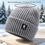 2‑Pack Men Winter Fleece Lined Knit Beanie Hat, Thick Cuffed Skull Cap for Large Head, Warm Thermal Hat for Cycling Skiing Outdoor Daily Wear