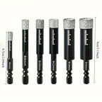 6-Piece Vacuum Brazed Diamond Drill Bit Set (1/4"-1/2") for Tile, Glass & Granite