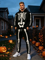 Men's Halloween Skeleton Print Hoodie and Pants Set