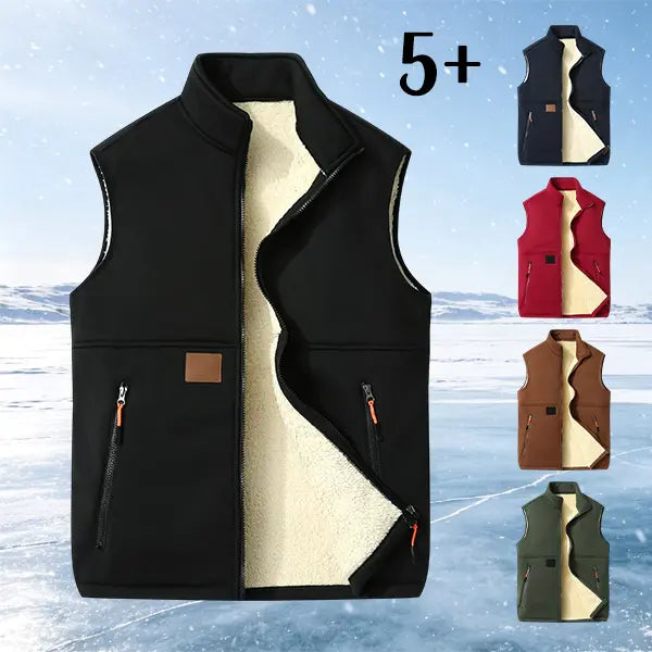Men's Fleece Lined Winter Vest with Full Zip and Zippered Pockets