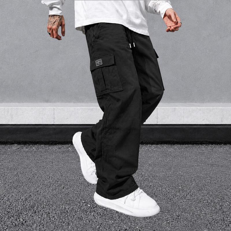 URMCZ Men's 3-Pack Basic Menswear Plain Cargo Pants, Wide Leg Elastic Belt Loose Work Trousers with Pockets, Comfortable Day Outdoor Hiking Bottoms