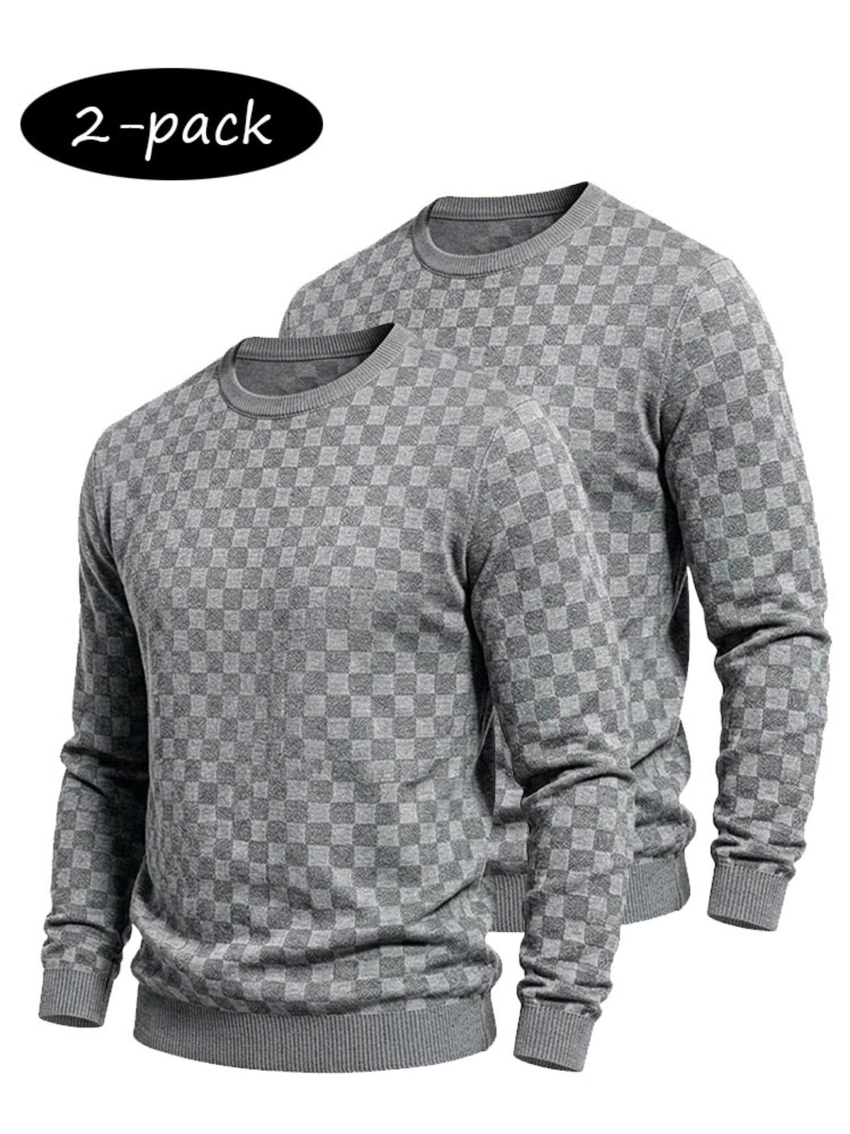 4-Pack Men's Plaid Knit Sweatshirts, Textured Grid Pattern Long Sleeve, Soft Lightweight Casual Top, Ideal for Fall Winter Streetwear