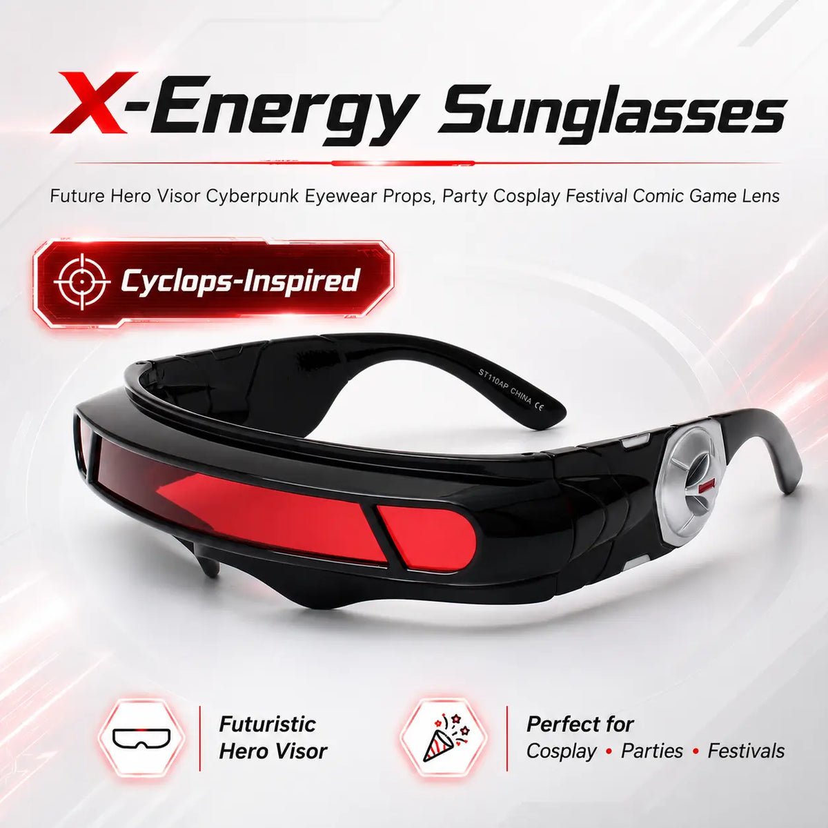 X-Energy Sunglasses Cyclops Future Hero Visor Cyberpunk Eyewear Props, Party Cosplay Festival Comic Game Lens Halloween Costume